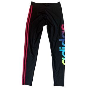 Adidas Girls' Performance Leggings XL Black Multicolor Logo Sports Activewear